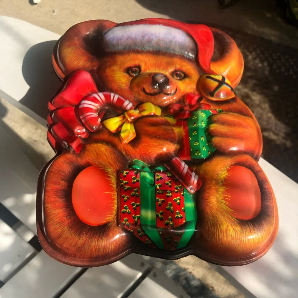 Vintage Christmas Teddy Bear 3D Plastic Container